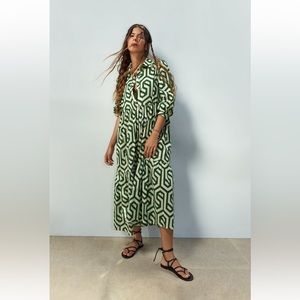Green Zara Geometric Print Dress